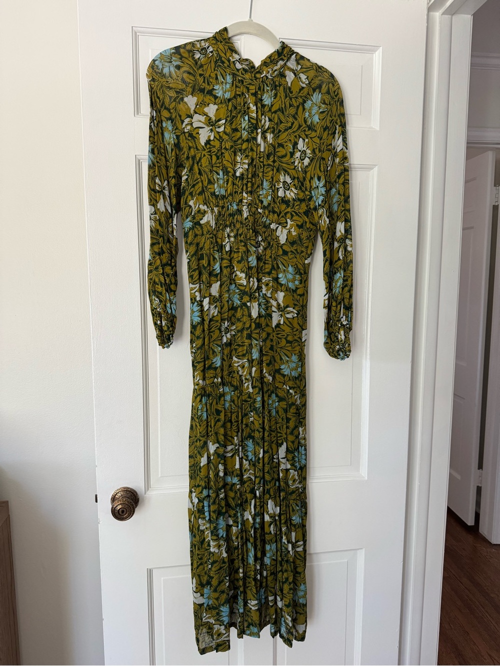 Floral Long Sleeve Maxi Dress - Olive Green